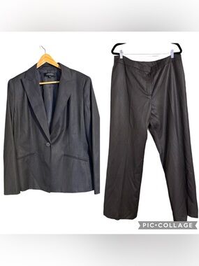 New Kasper Charcoal One Button Blazer and Matching Wide Leg Pant Women’s Size 16